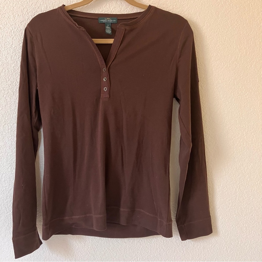Ralph Lauren Brown Henley Long-Sleeve Top Medium used condition